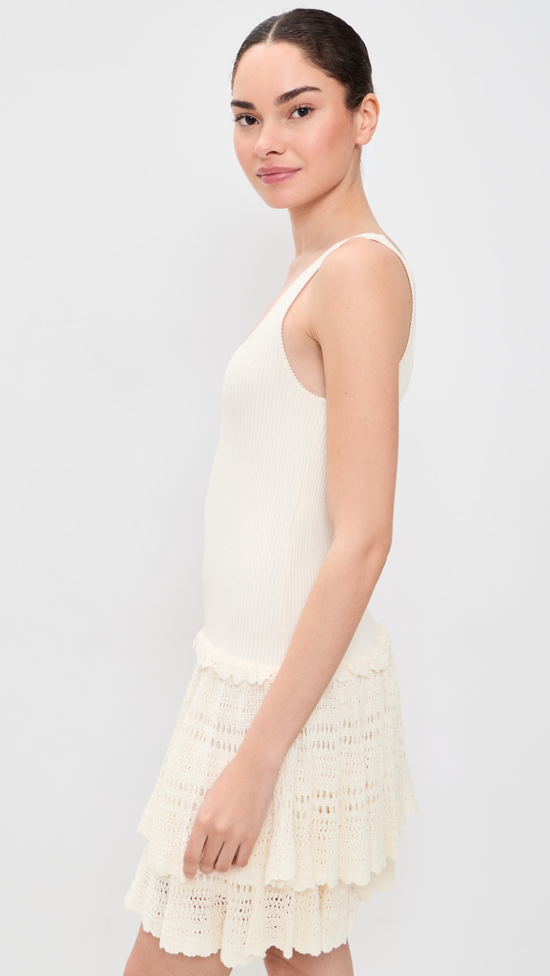 Pointelle Tier Dress White