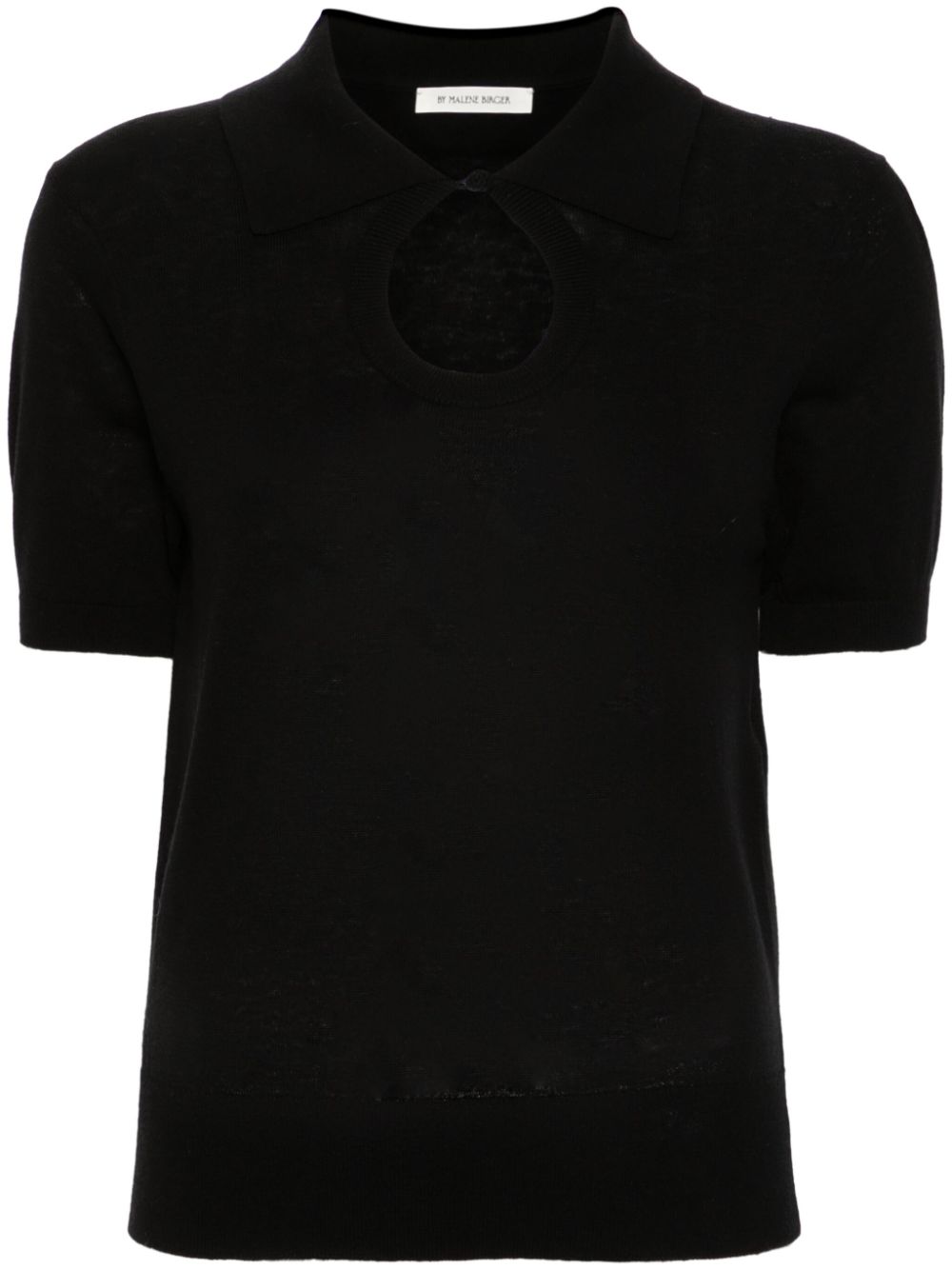 Keyhole-neck ribbed polo top - Black