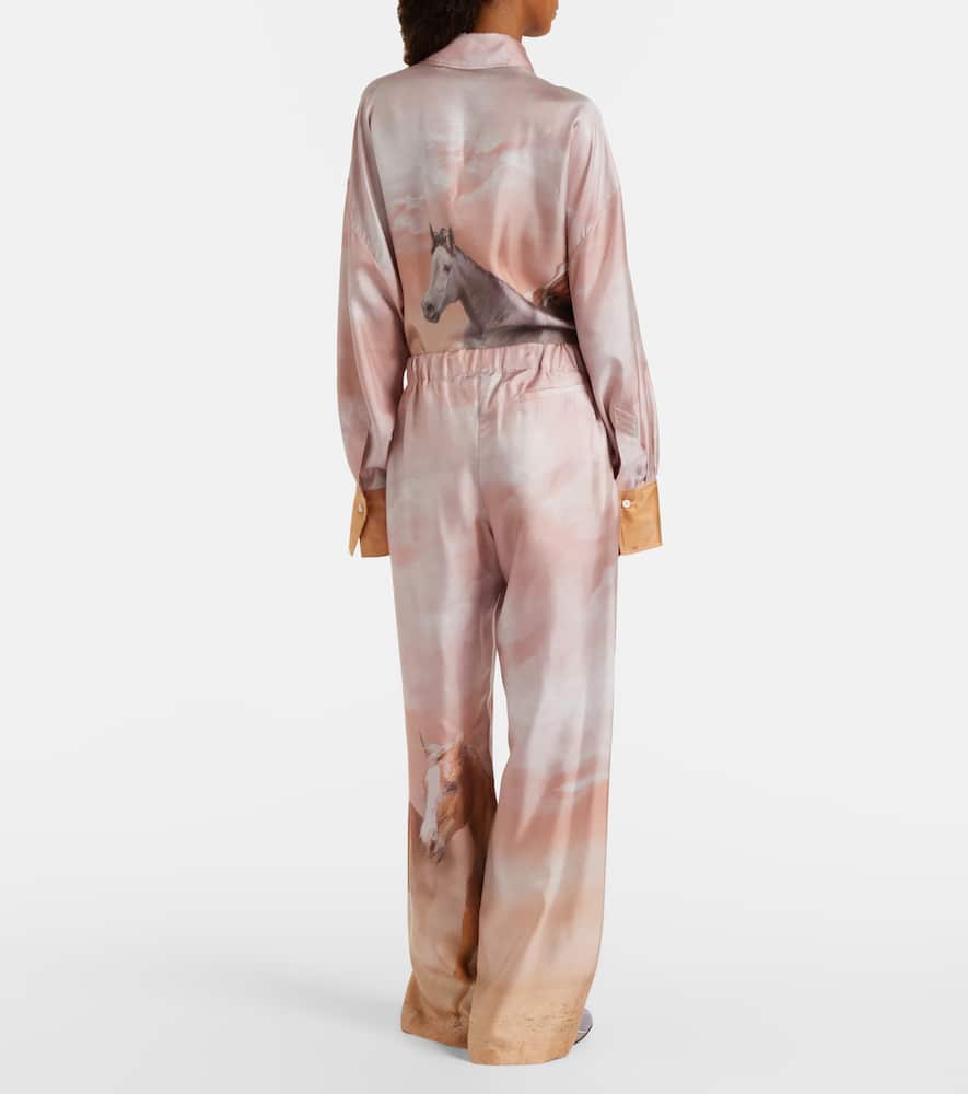 Printed silk twill palazzo pants