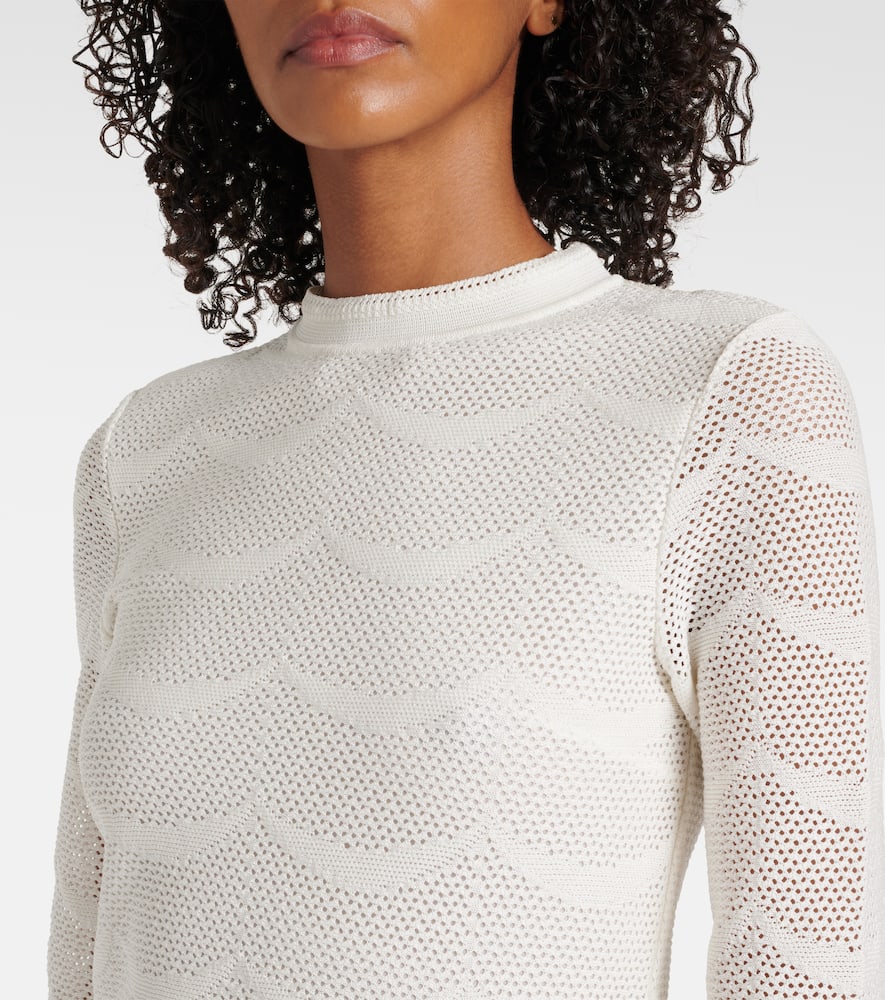Knitted scalloped cotton and silk minidress