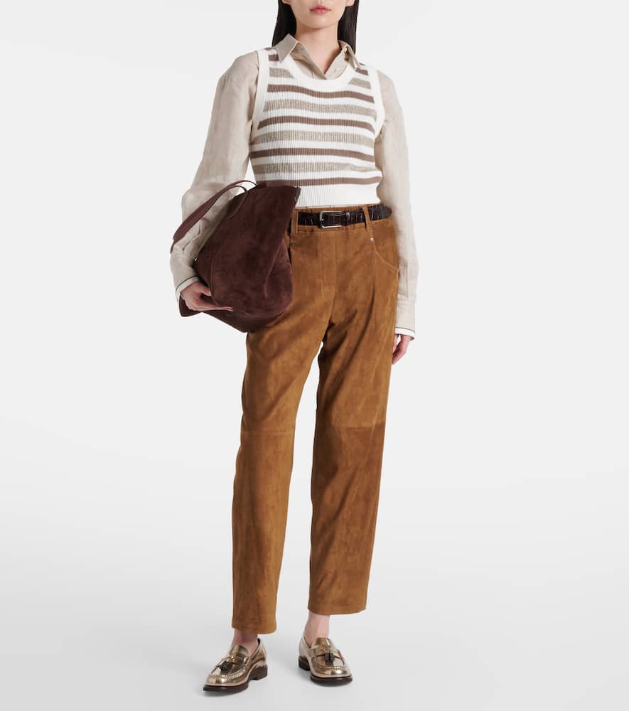 Suede straight pants