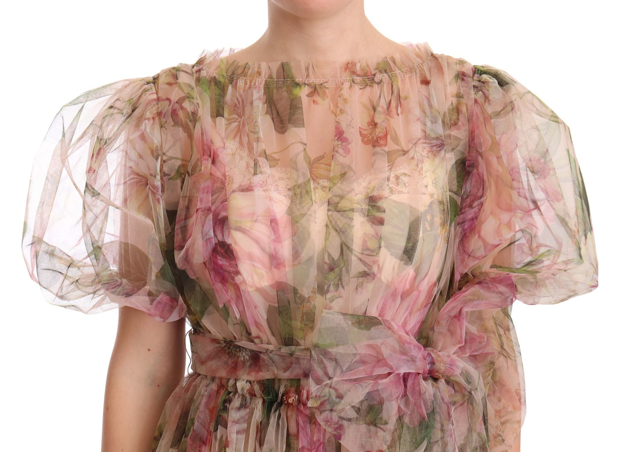 Floral Print Nylon Maxi Dress — Multicolor