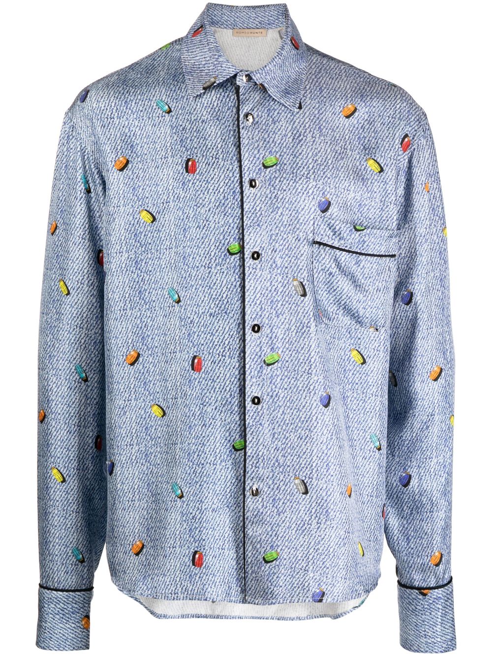 Striped satin-silk shirt - Blue