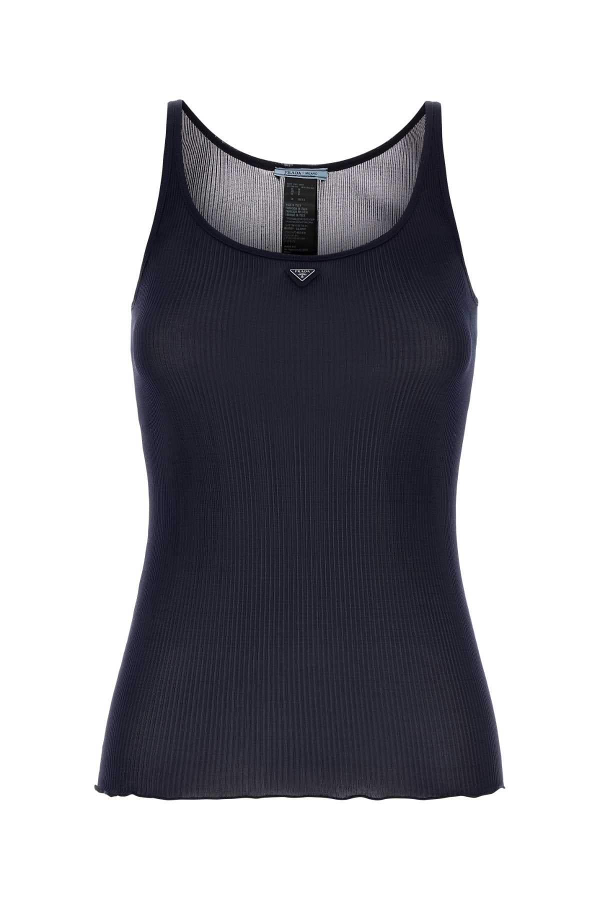 Silk Ribbed Tank Top — Navy