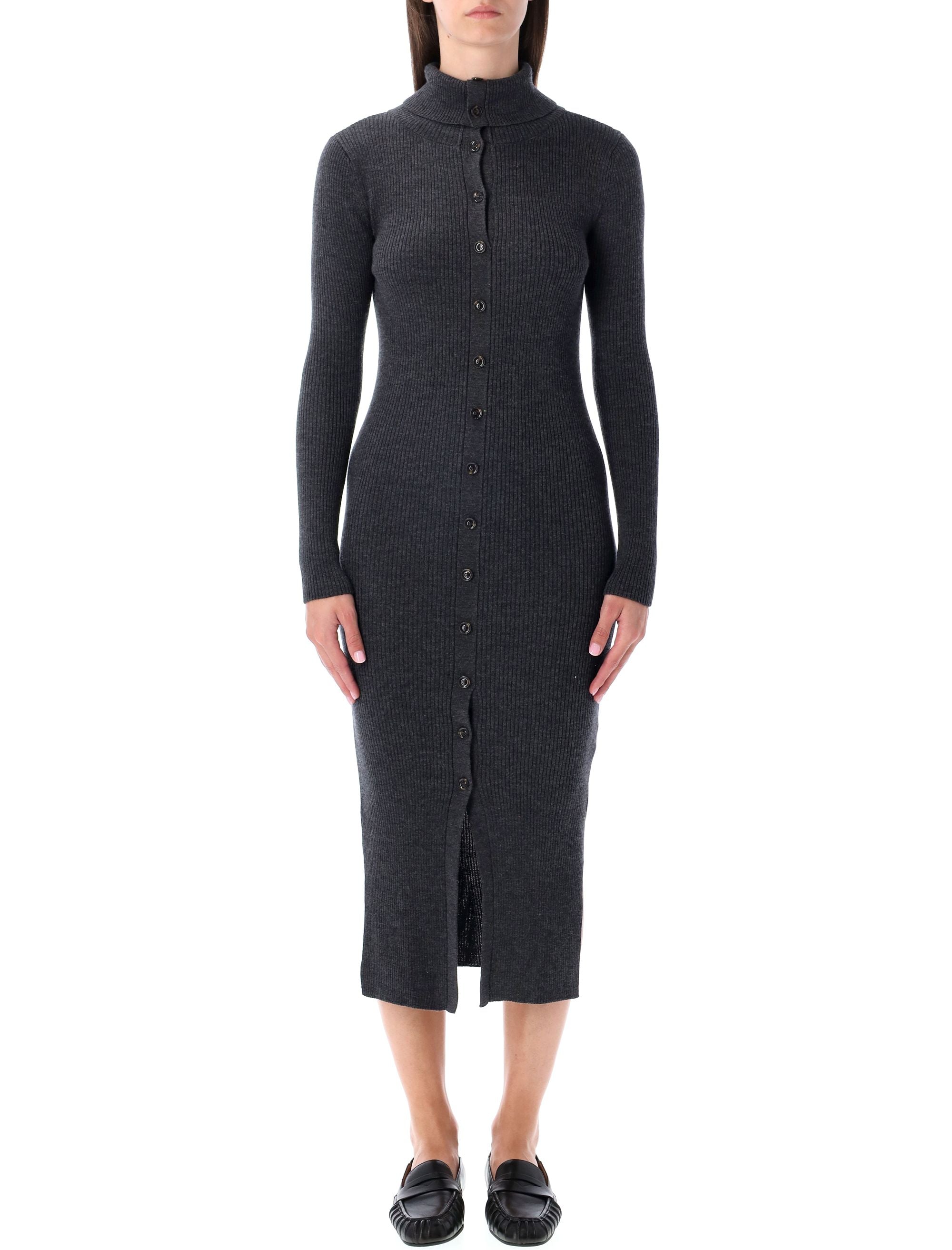 Refined Knit Midi Dress with Buttoned Front - Size S