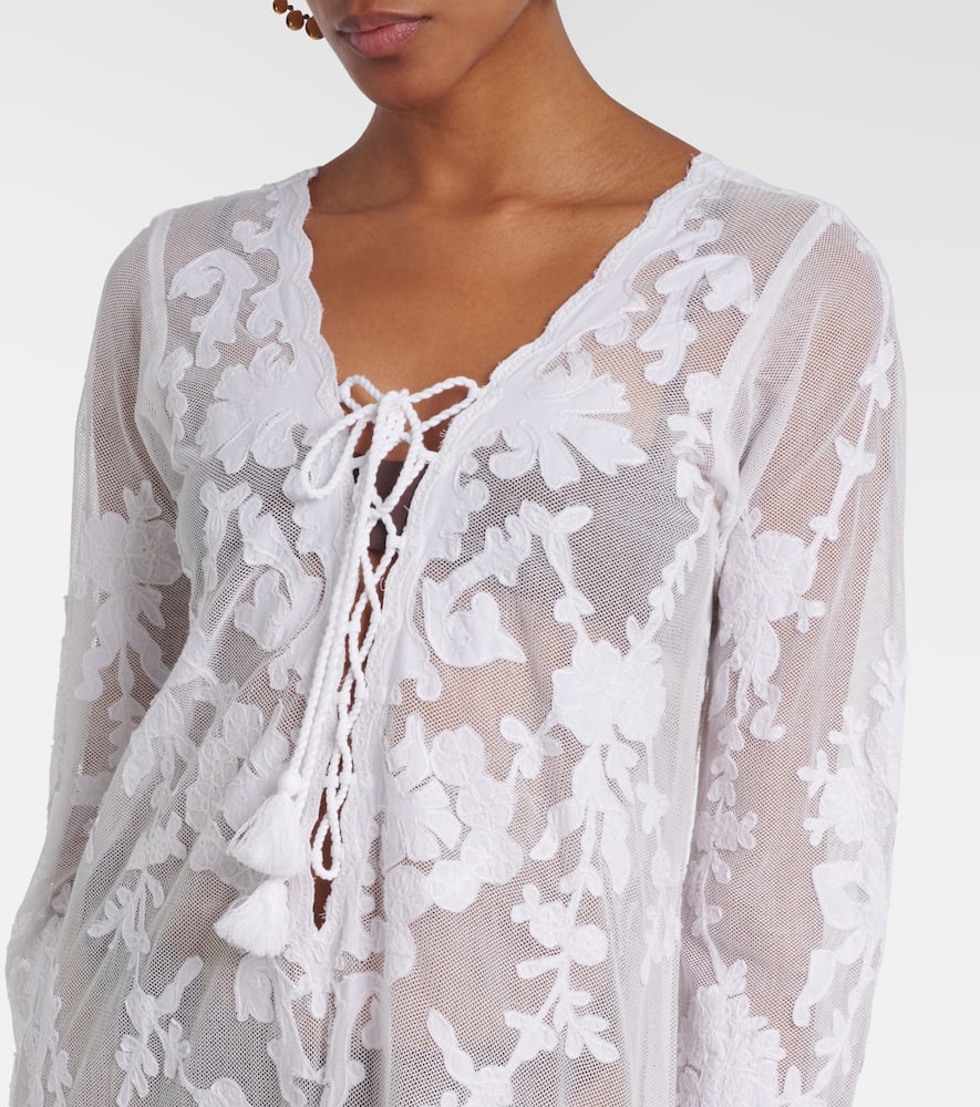 Embroidered sheer cotton kaftan