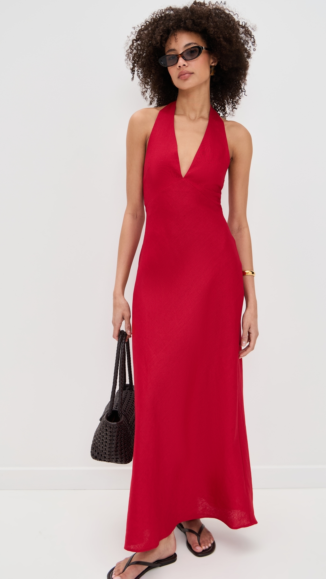 Reformation Delilah Linen Dress Lipstick