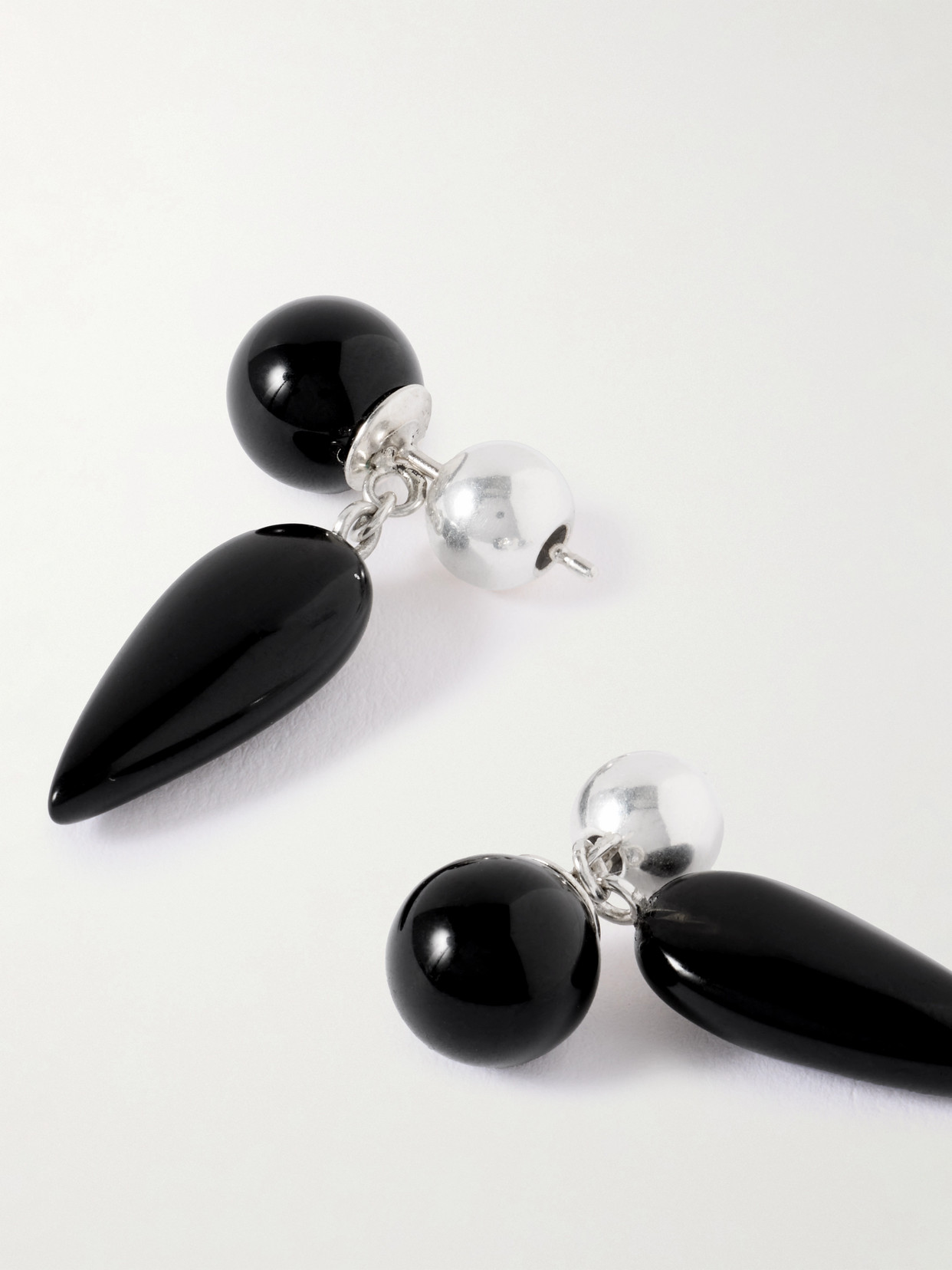 Tiny Phoenician Silver Onyx Earrings - Black