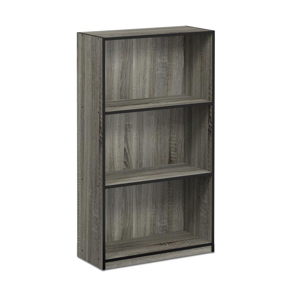 99736 Basic 3-Tier Bookcase Storage Shelves, French Oak Grey/Black