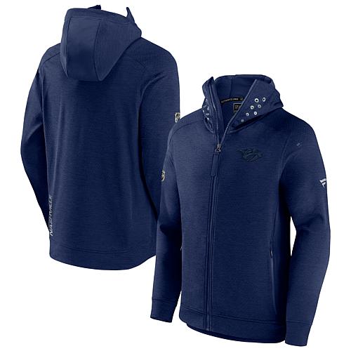 Men's Fanatics Heather Navy Nashville Predators Authentic Pro Road Tech Full-Zip Hoodie Jack