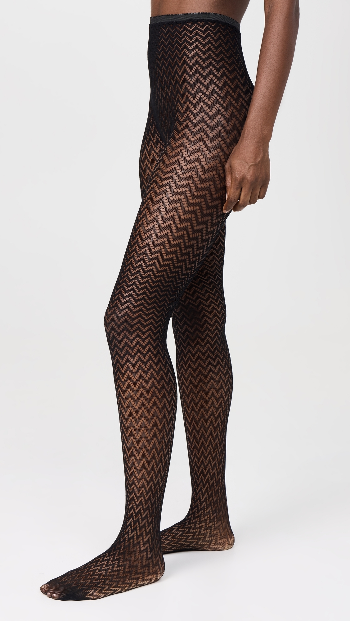 Micro Wavey Fishnet Tights Black One Size