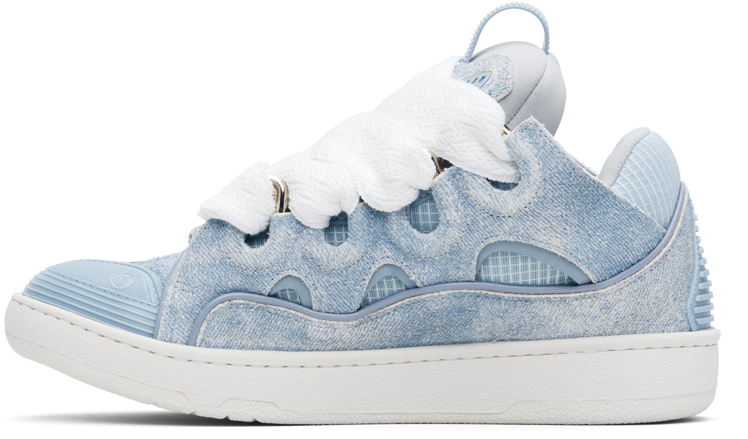 Lanvin Blue Curb Denim-Effect Leather Sneakers
