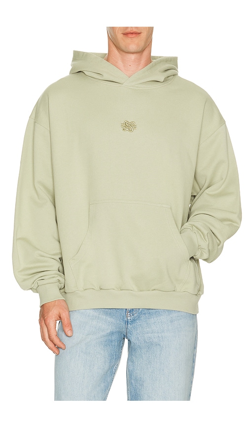 Filling Pieces Boxy Embroidered Hoodie in Sage. - S also in M, L, XL/1X