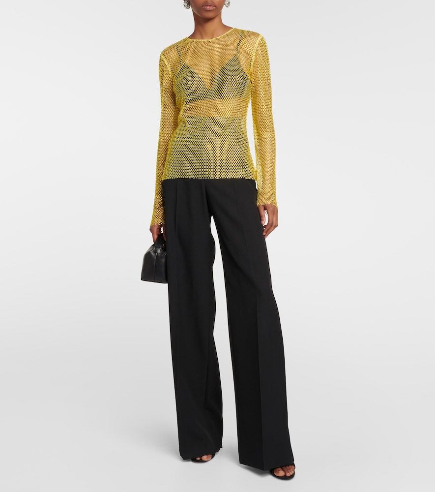 Crystal-embellished mesh top