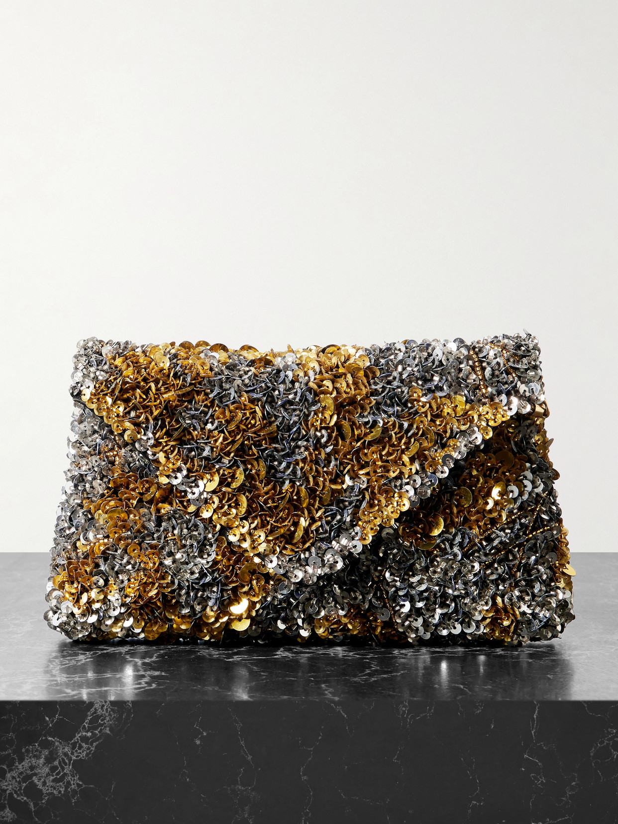 Embellished Satin Clutch - Silver