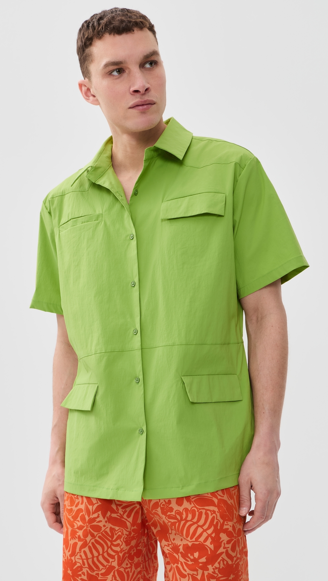 Bradley Nylon Camp Shirt Army Green
