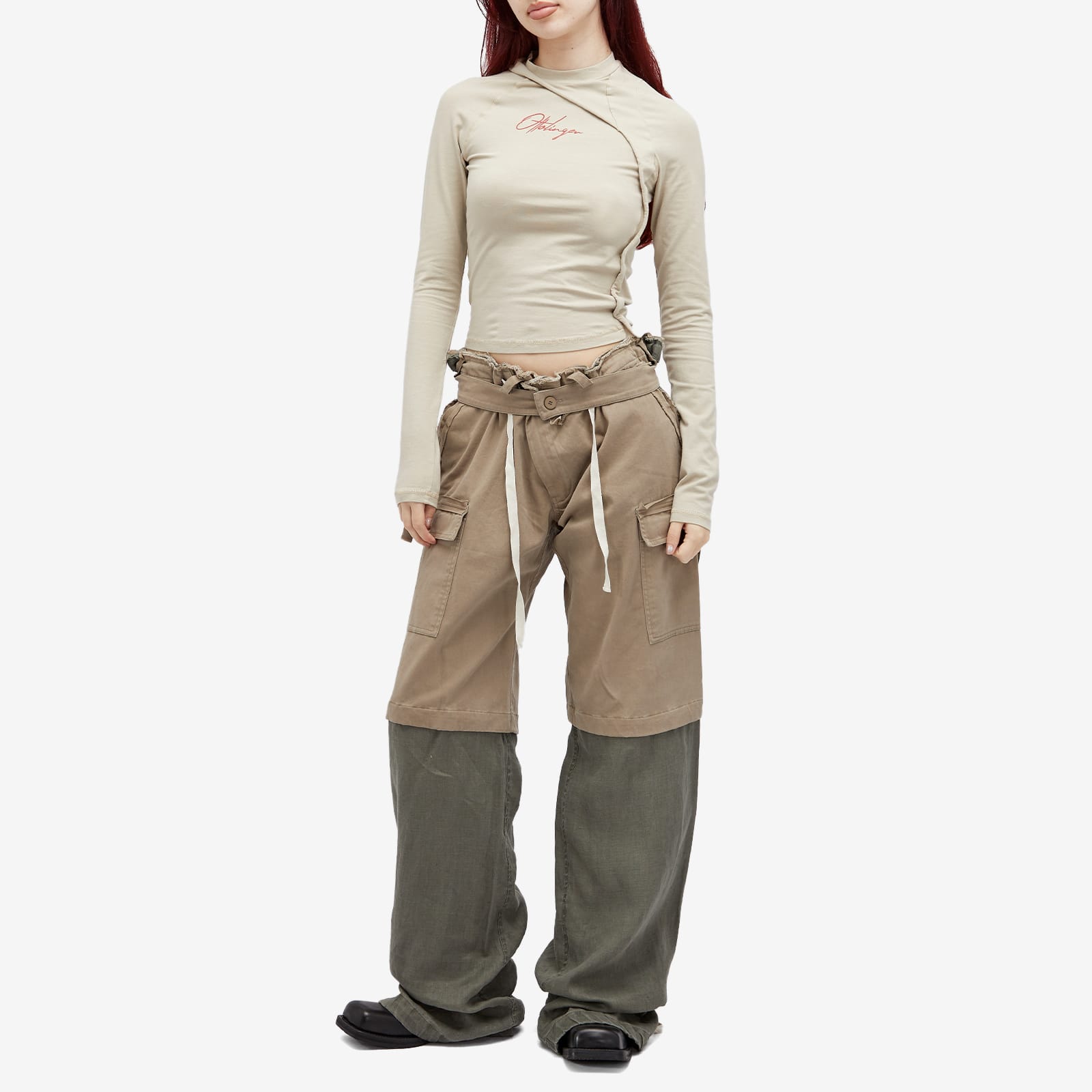 Women's Deconstructed Fitted Longsleeve in Sand Pebble, Size X-Large