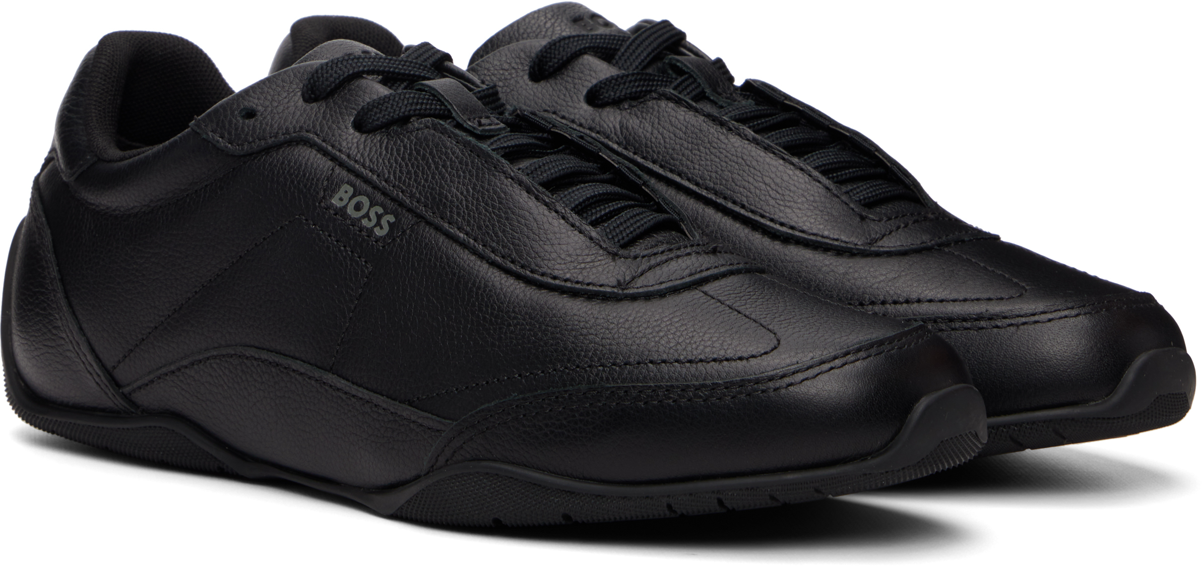 Black Logo Detail Leather Sneakers