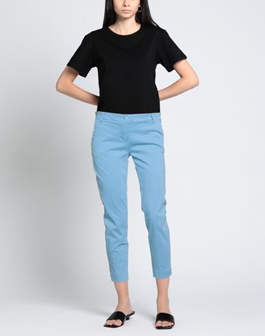 Woman Pants Azure Size 10 Cotton, Elastic fibres