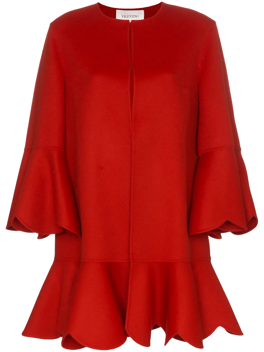 Ruffled Wool-Cashmere Coat — Red