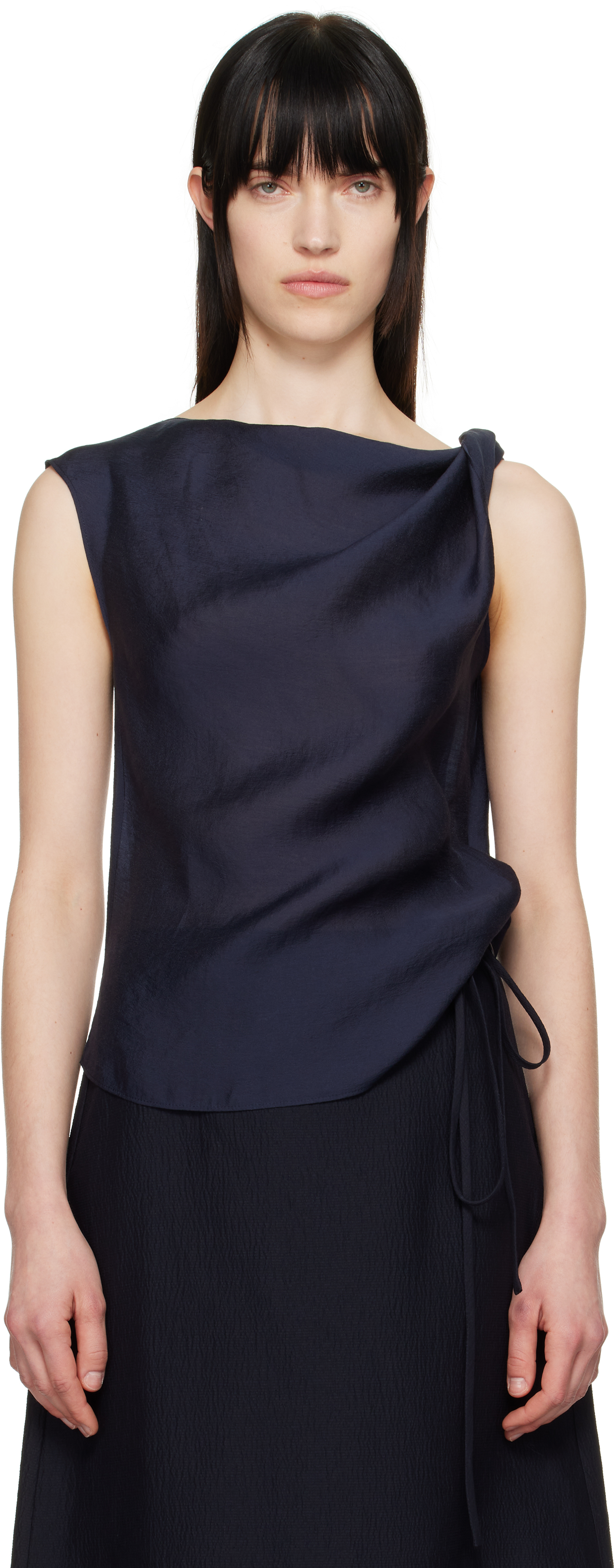 LE17SEPTEMBRE Navy Asymmetrical Draped Tank Top