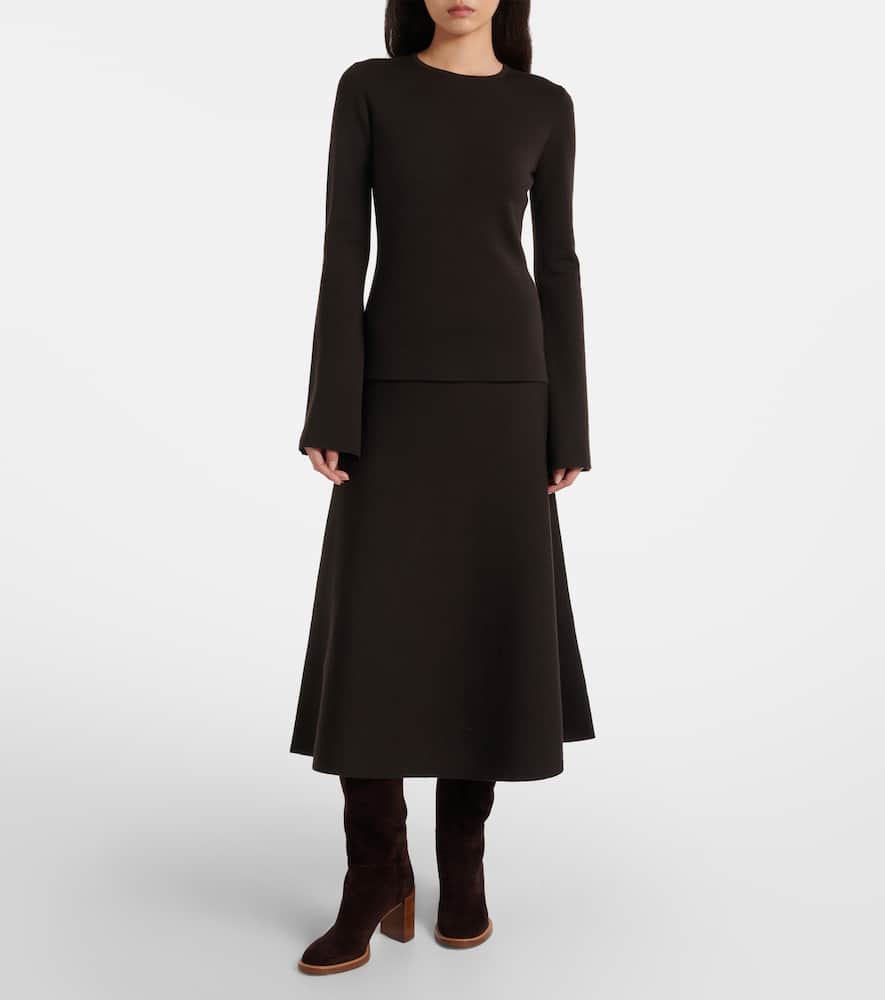 Wool, silk, and cashmere midi skirt