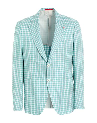 Man Blazer Turquoise Size 40 Linen, Wool, Silk