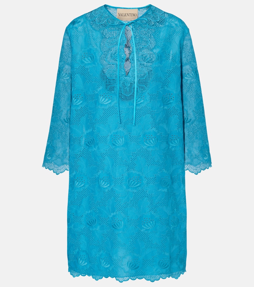 Broderie anglaise silk-trimmed cotton kaftan