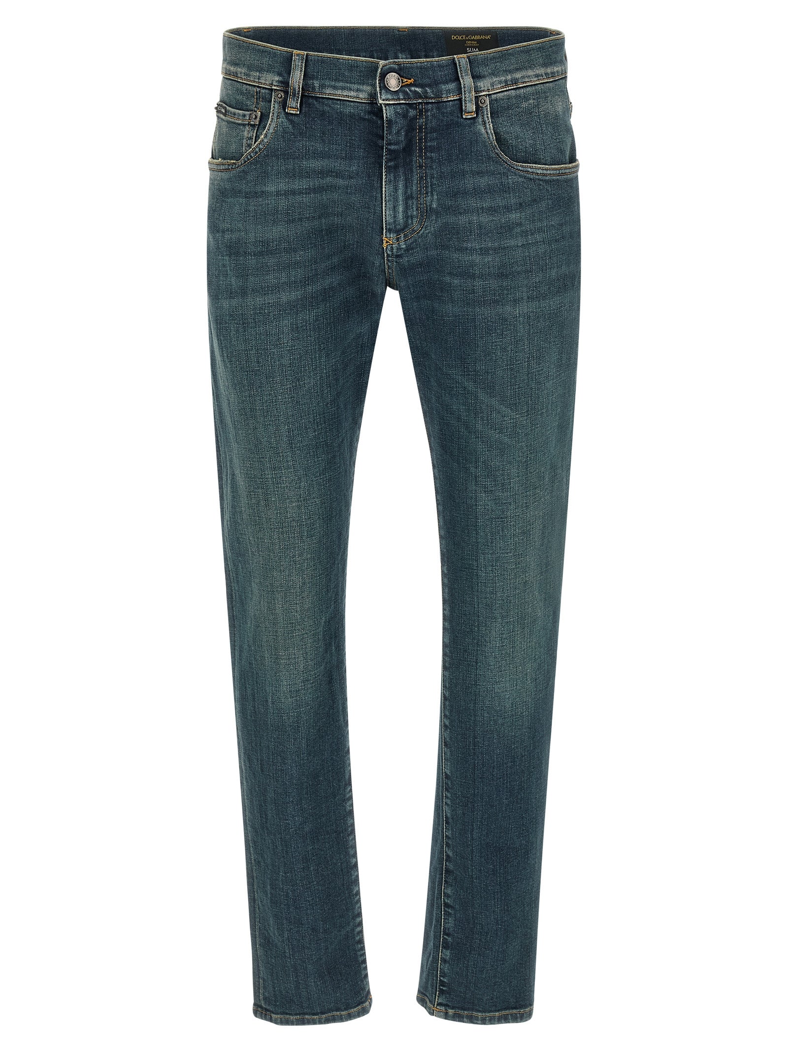 Stone-Washed Stretch Denim Jeans — Blue