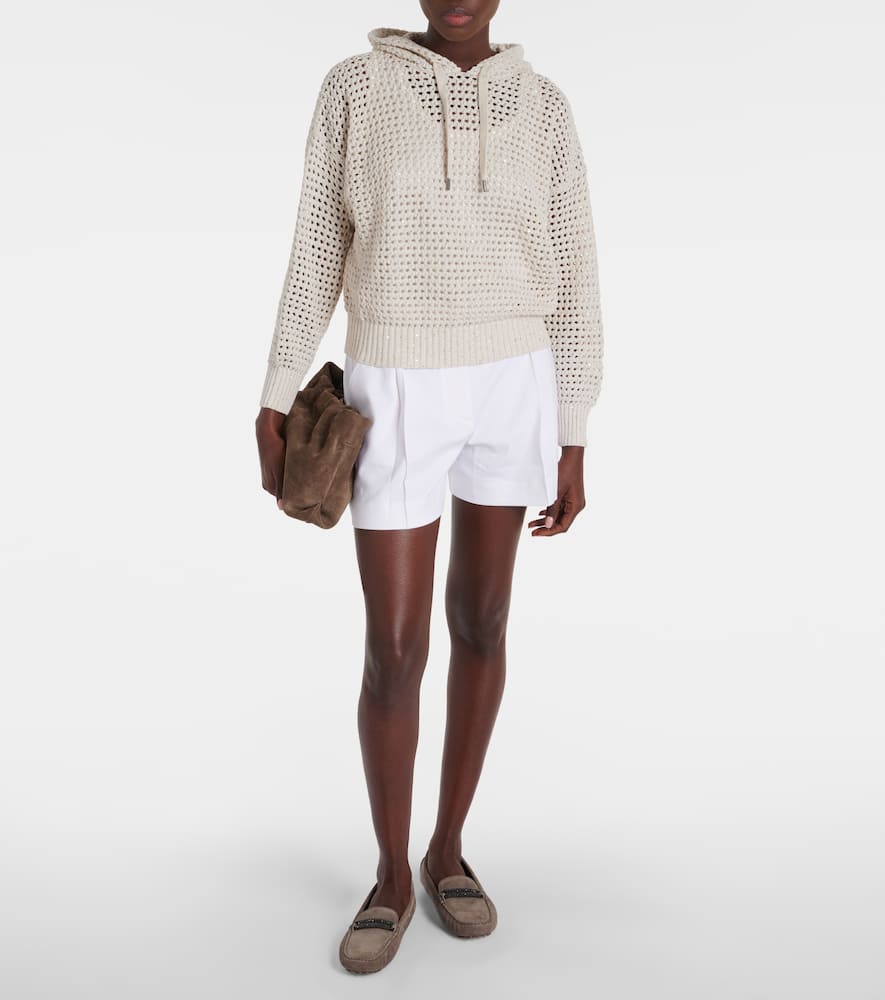 Pleated cotton shorts