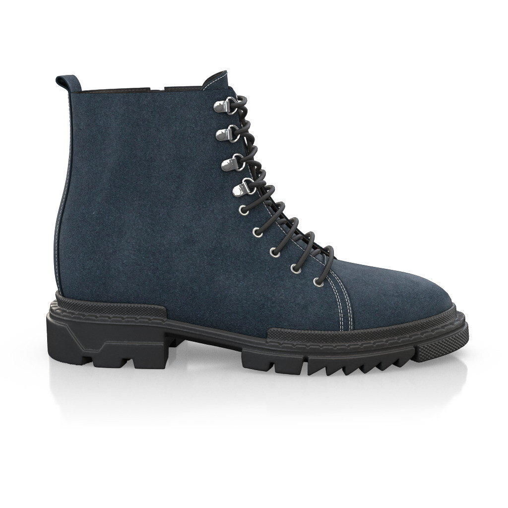 Rangers Bottines à lacets et semelle crantée Homme Faites main en Italie en Daim Bleu marine - Sur Mesure - GIROTTI