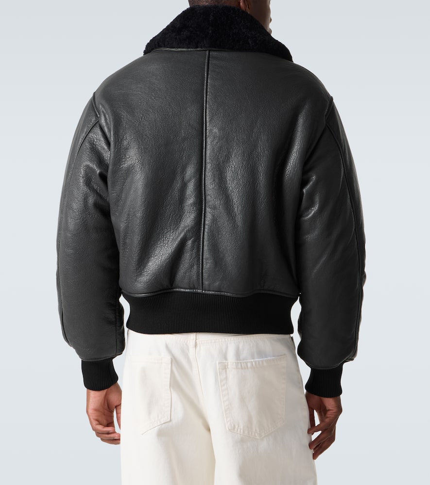 Shearling-trimmed leather bomber jacket