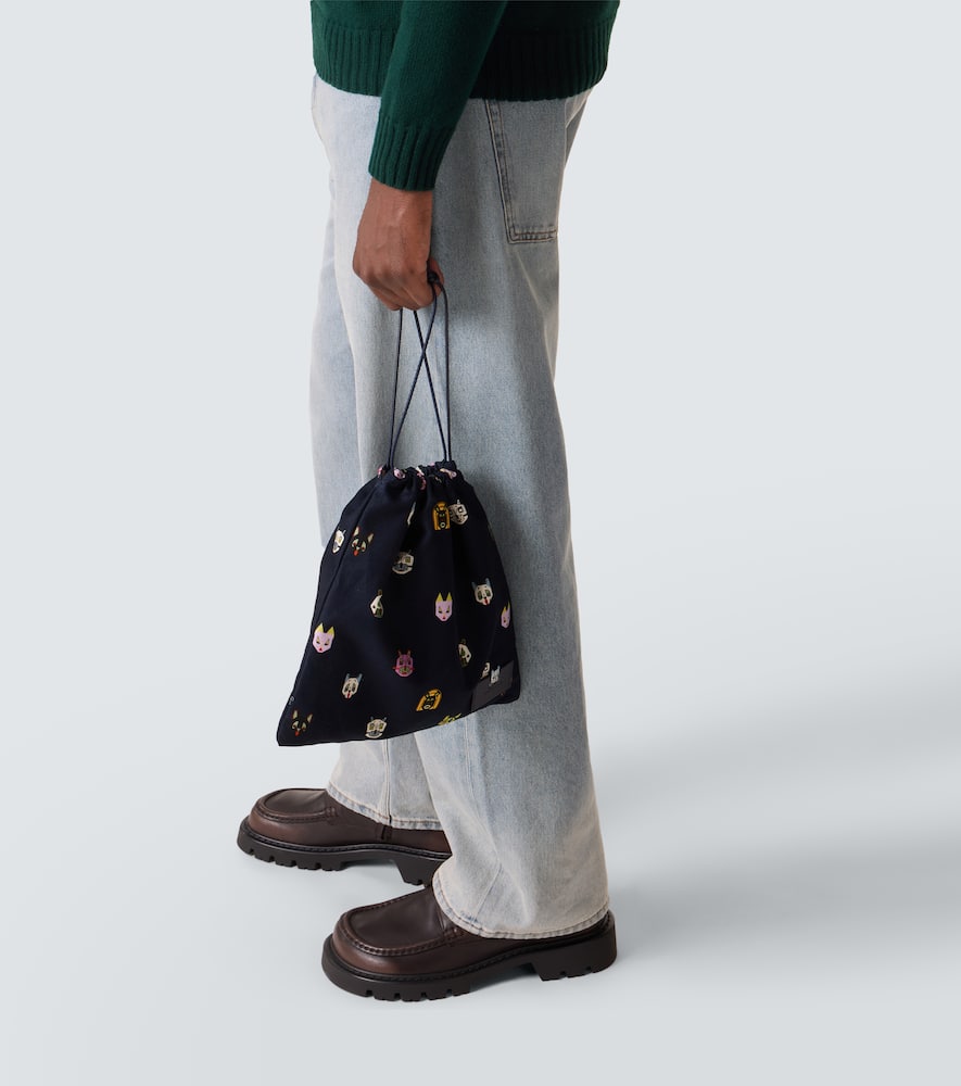 X Louis Wain leather-trimmed cotton pouch