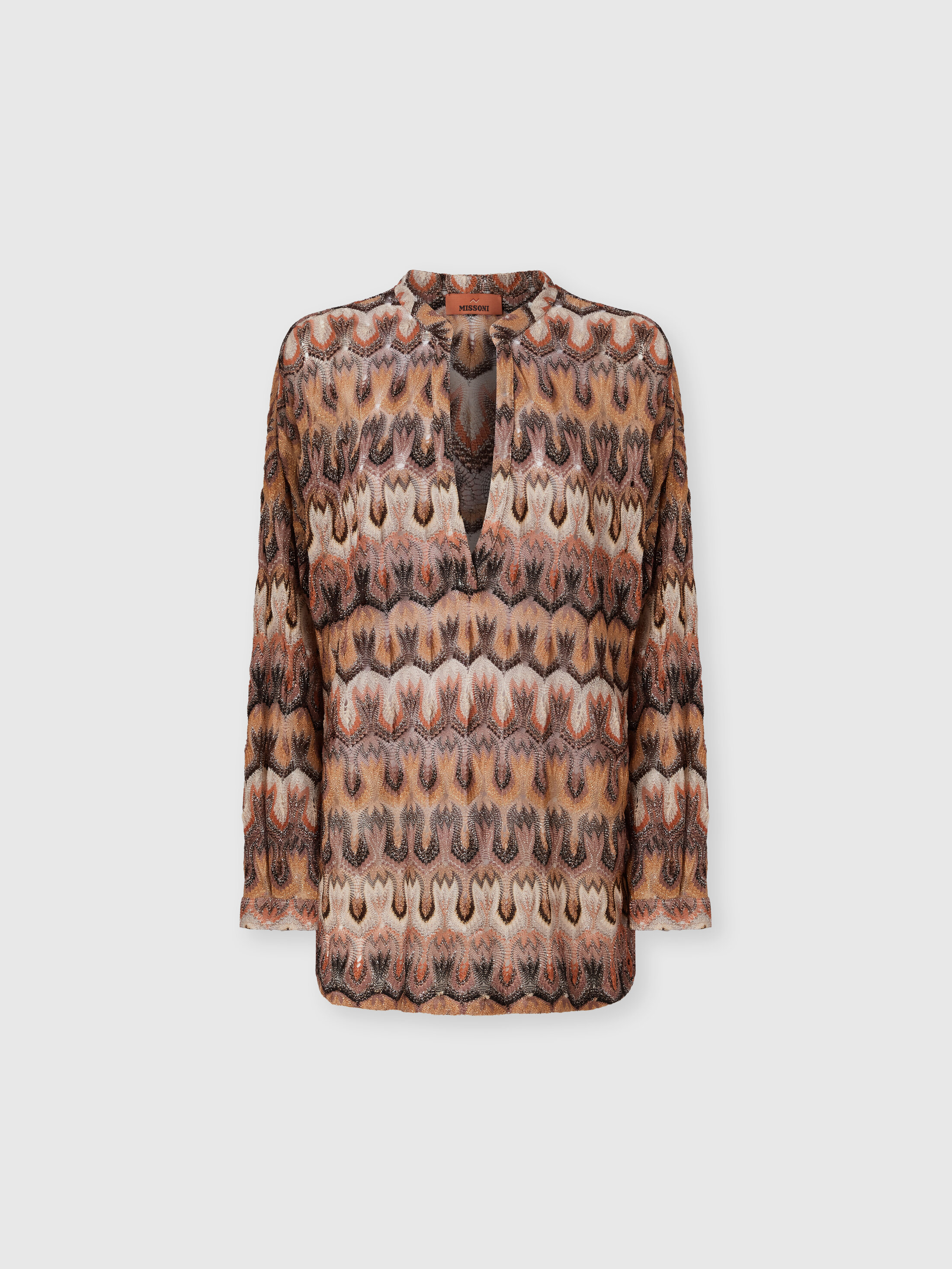 Missoni - Viscose Lamé Blouse with Arabesque Motif, Women, Green& Brown