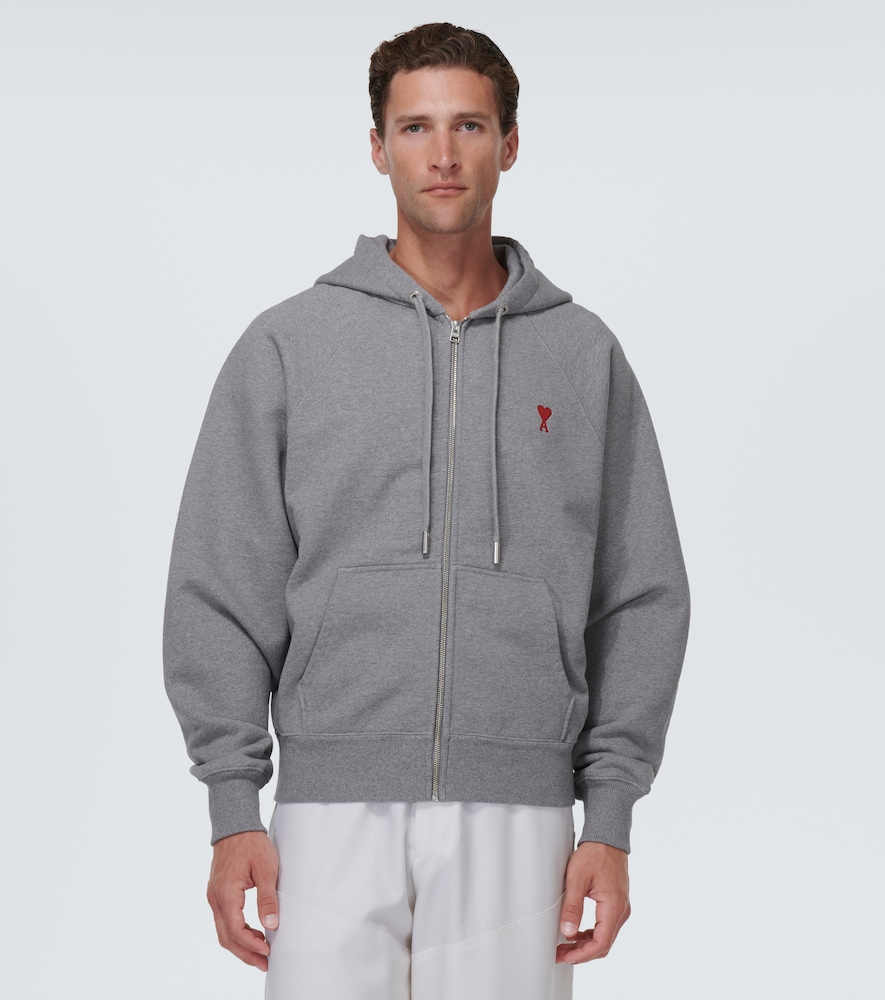 Ami Paris Ami De Caur cotton jersey zip-up hoodie