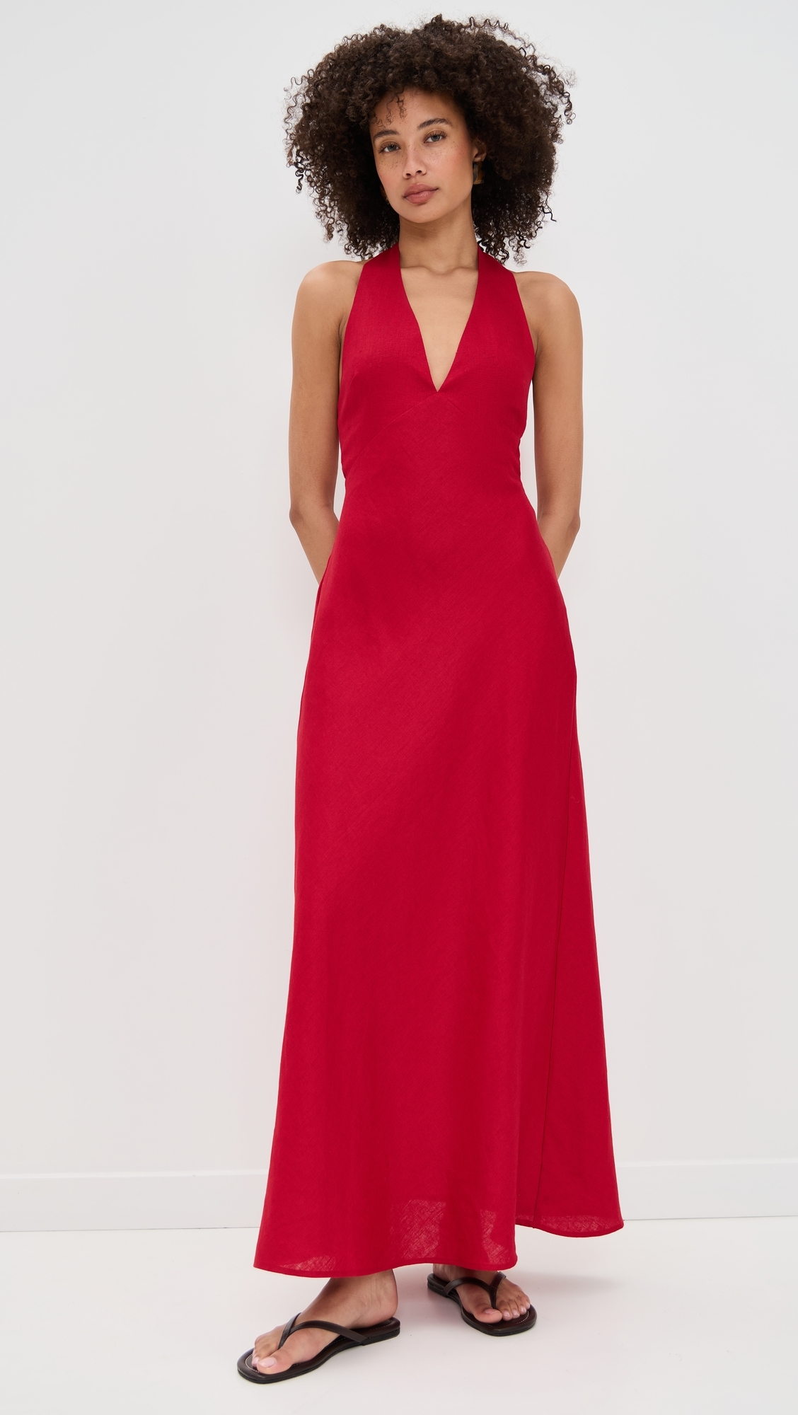 Reformation Delilah Linen Dress Lipstick
