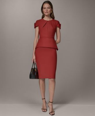 Womens Crewneck Peplum Top Pencil Midi Skirt