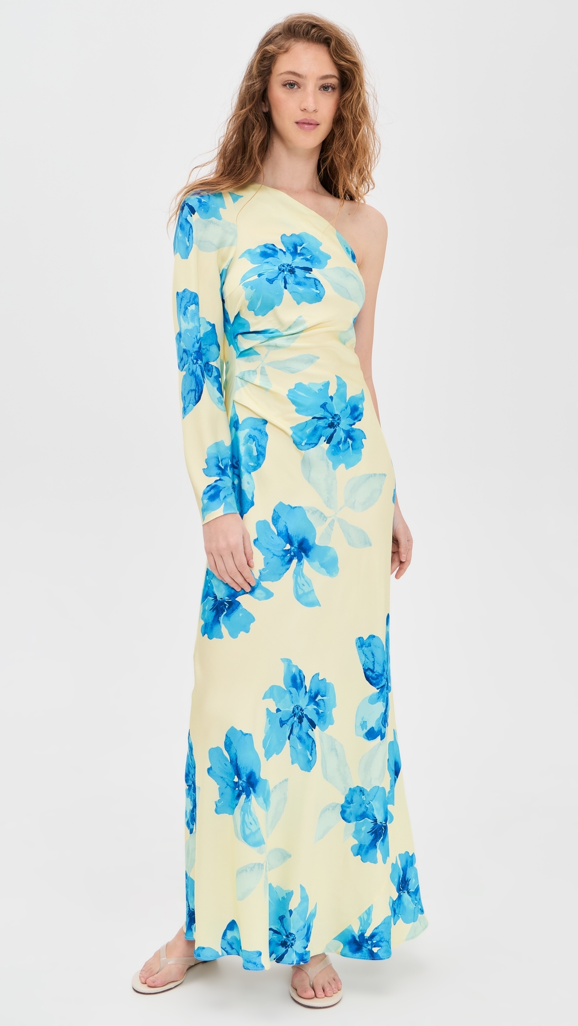 Sophie One Sleeve Maxi Dress Yellow Blue