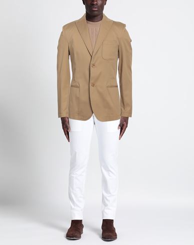 Man Blazer Khaki Size 42 Cotton, Elastane