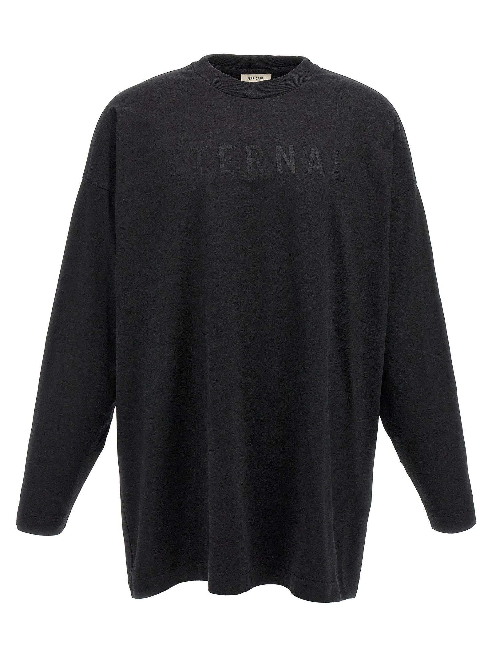 Tone-on-Tone Embroidered Cotton T-Shirt — Black
