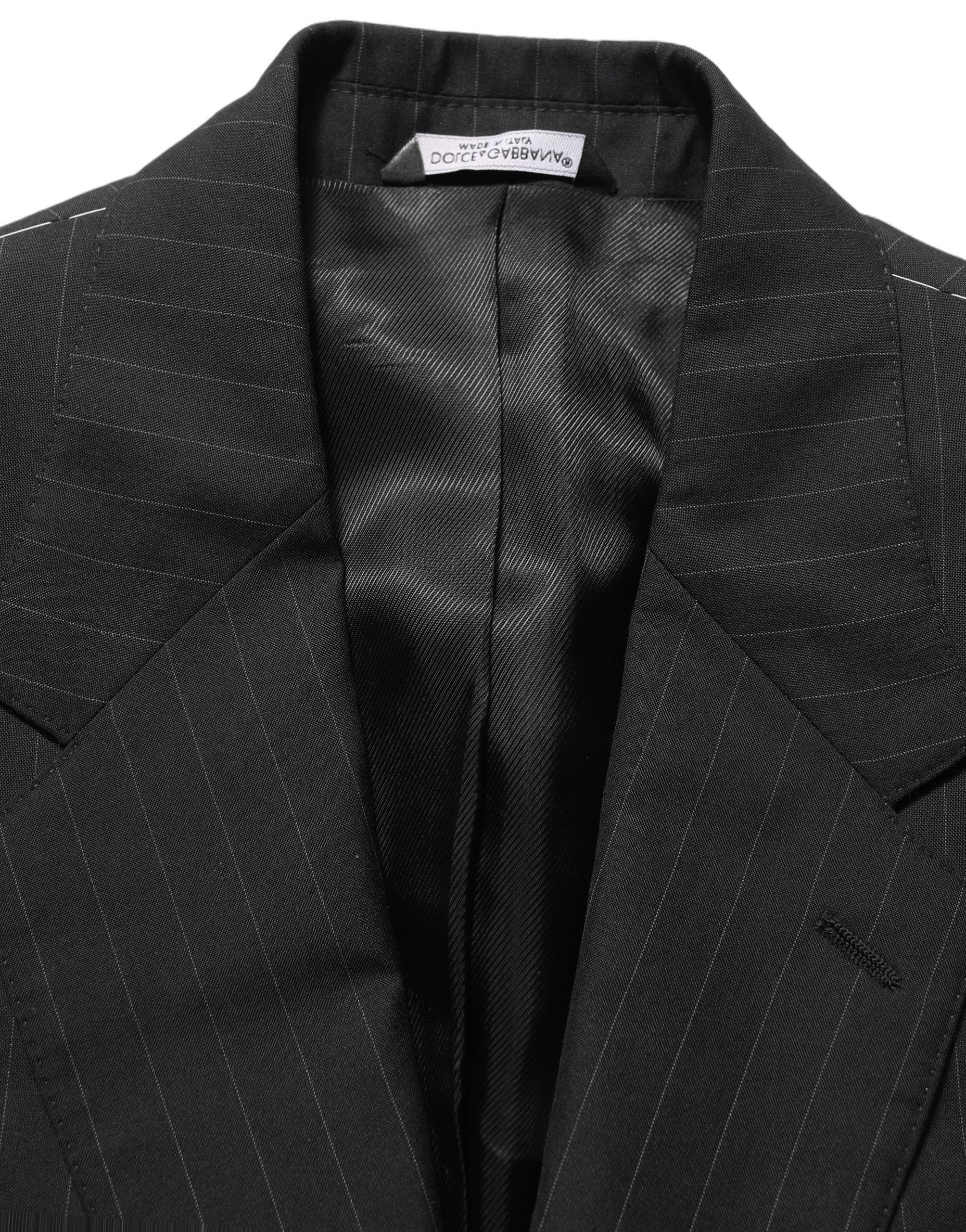 Pinstriped Wool-Silk Blazer — Black