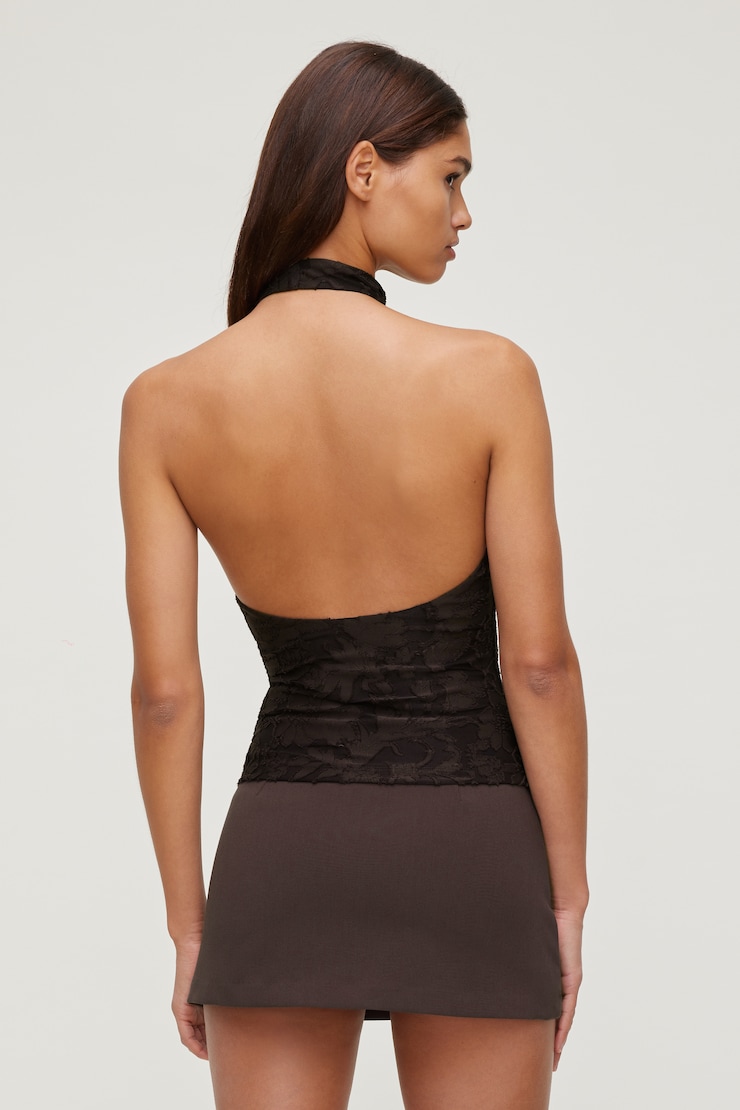 Jacquard Halter Top - Brown - Women Clothing