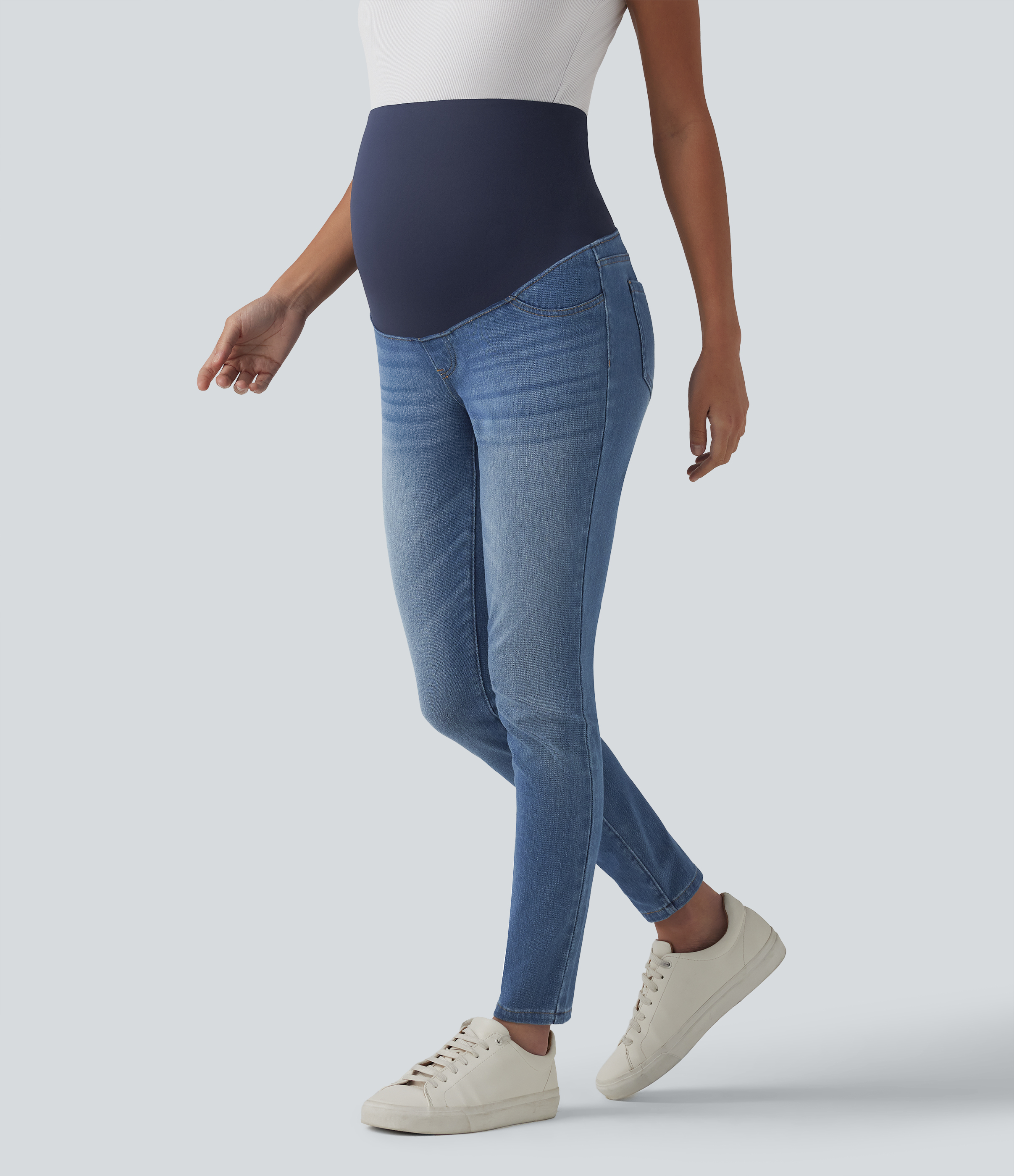 Halara Halara Flex™ Super High Waisted Skinny 7/8 Casual Maternity Jeans with Pockets - Blue Jasper Denim - XLregular