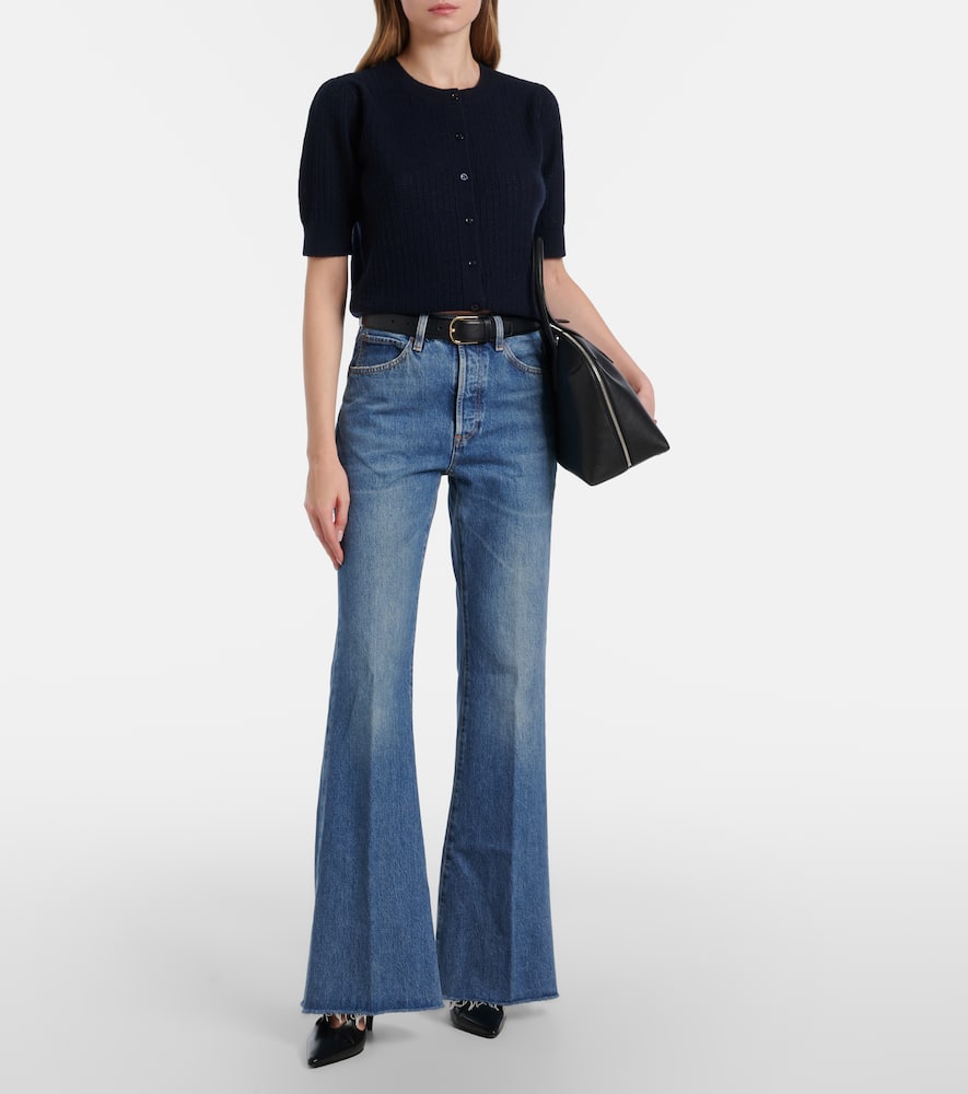 Ladder pointelle cashmere cardigan