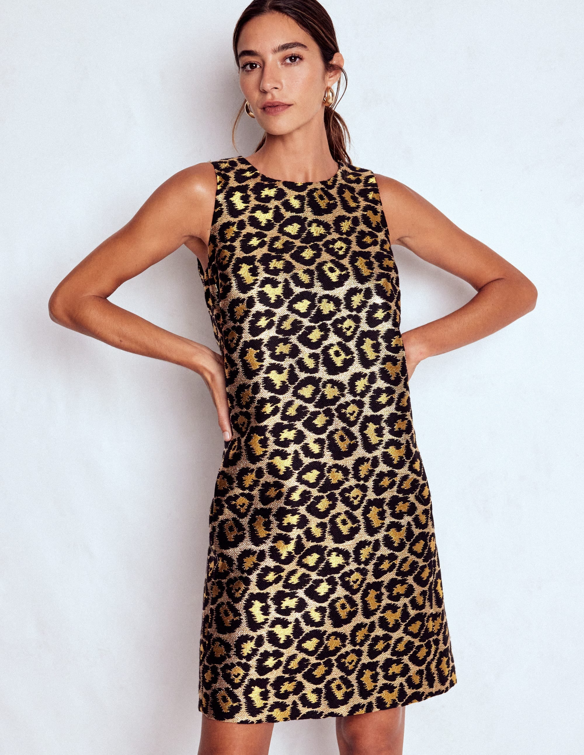 Metallic Leopard Shift Dress Metallic Leopard