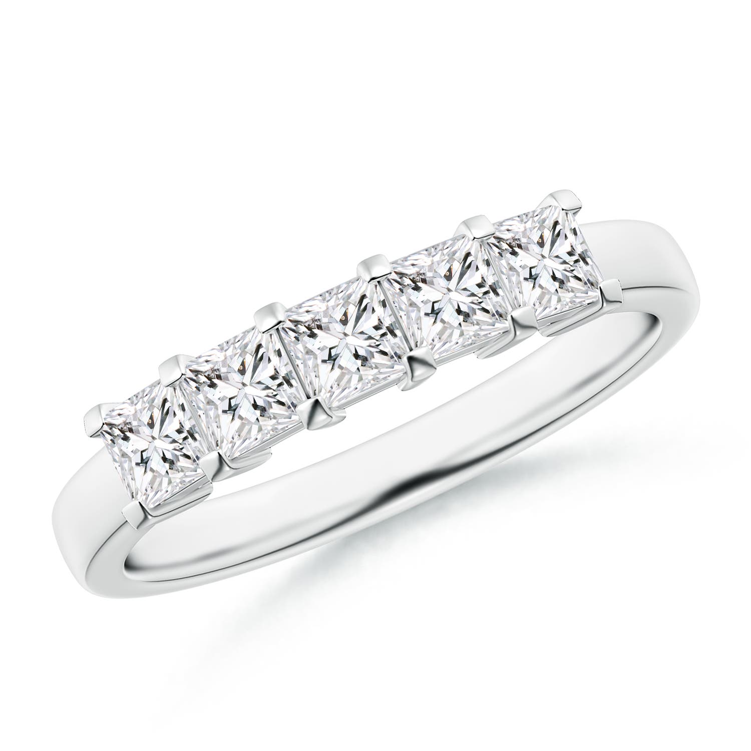 Angara 0.8 Carat Classic Five Stone Princess Diamond Wedding Ring for Her in 18K White Gold