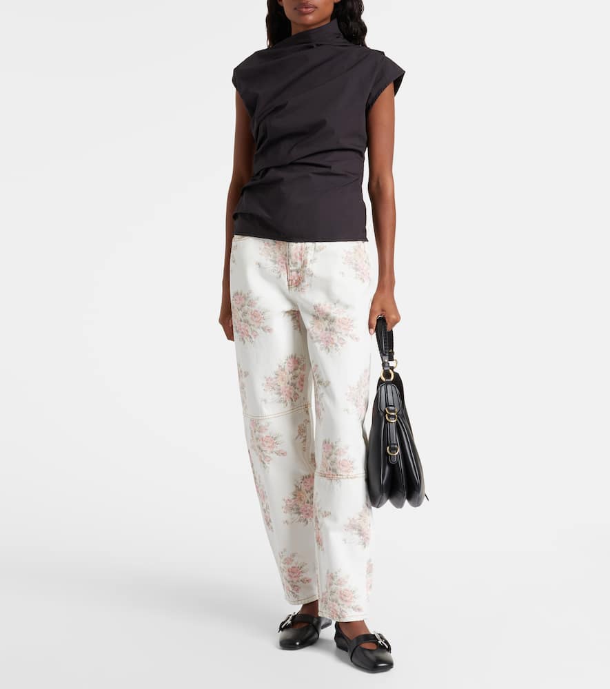 Ruched cotton-blend top