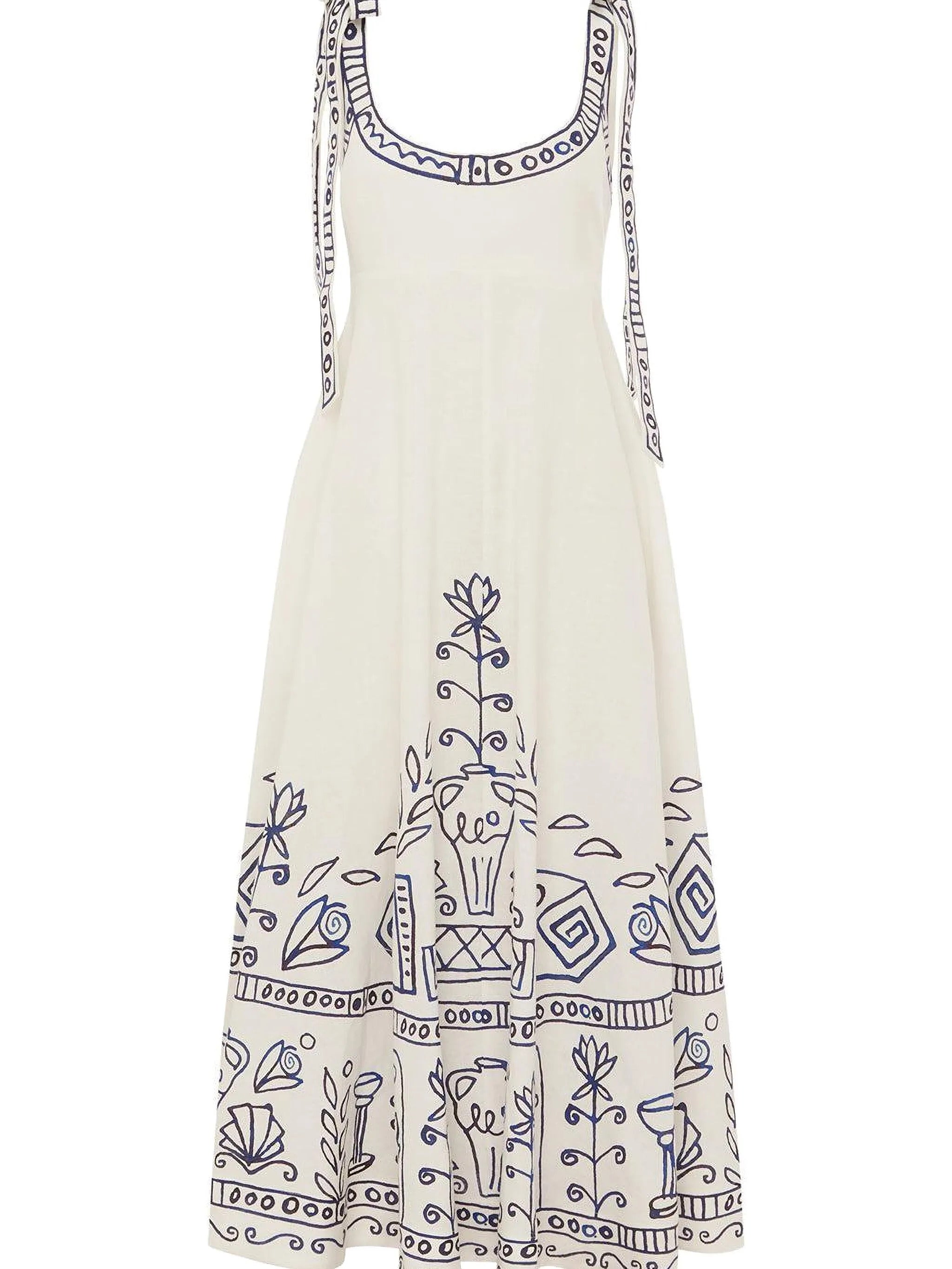 Linen Mini Dress with Adjustable Self-Tie Straps