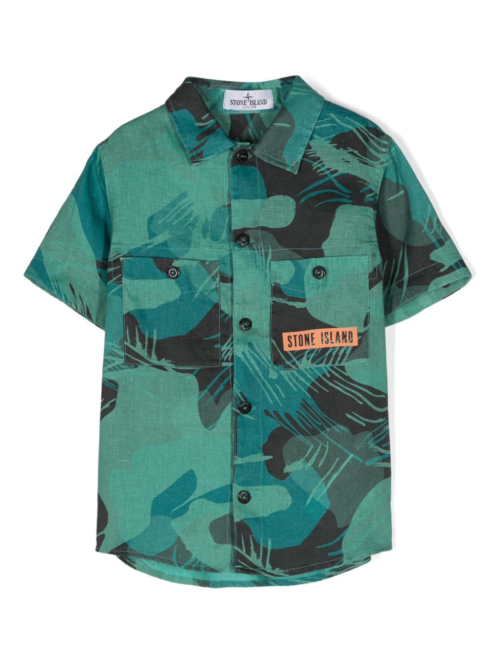 Abstract-print linen shirt - Green