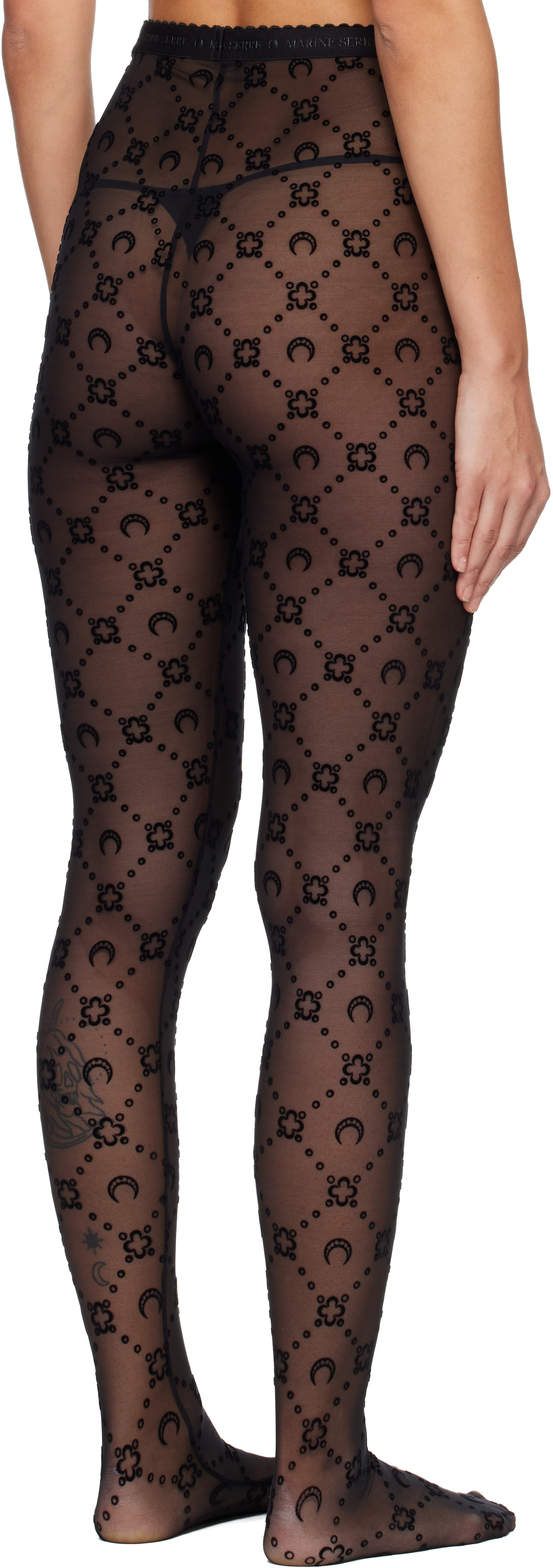 Black Moonogram Mesh Flock Tights
